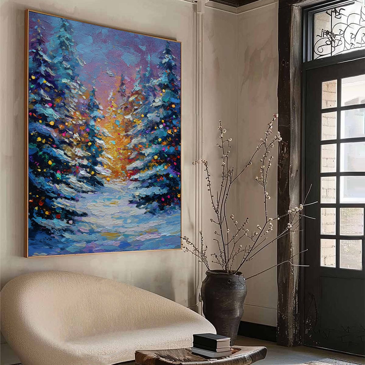 WINTER'S GLOW: Textured Impasto Winter Forest Landscape Oil Painting