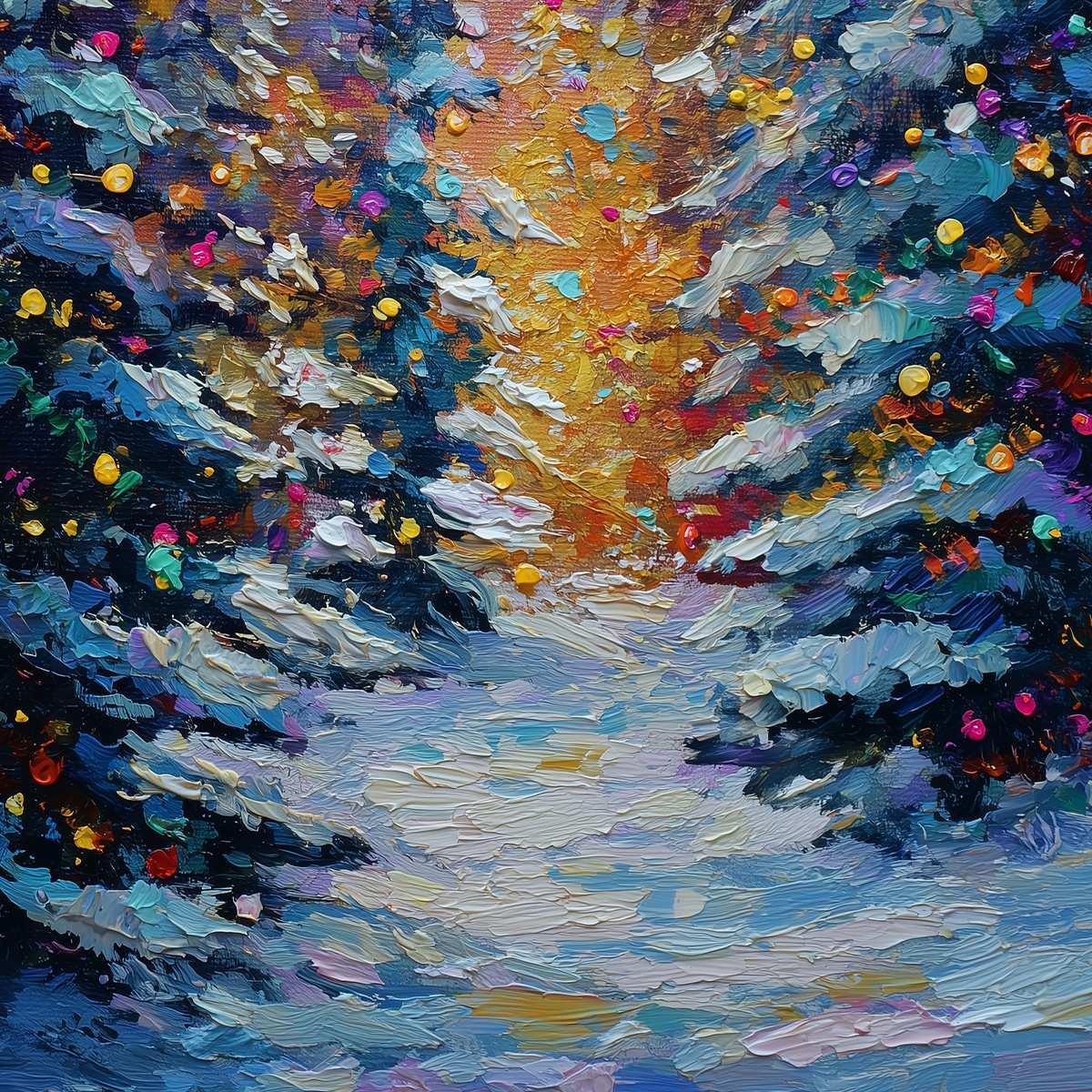 WINTER'S GLOW: Textured Impasto Winter Forest Landscape Oil Painting