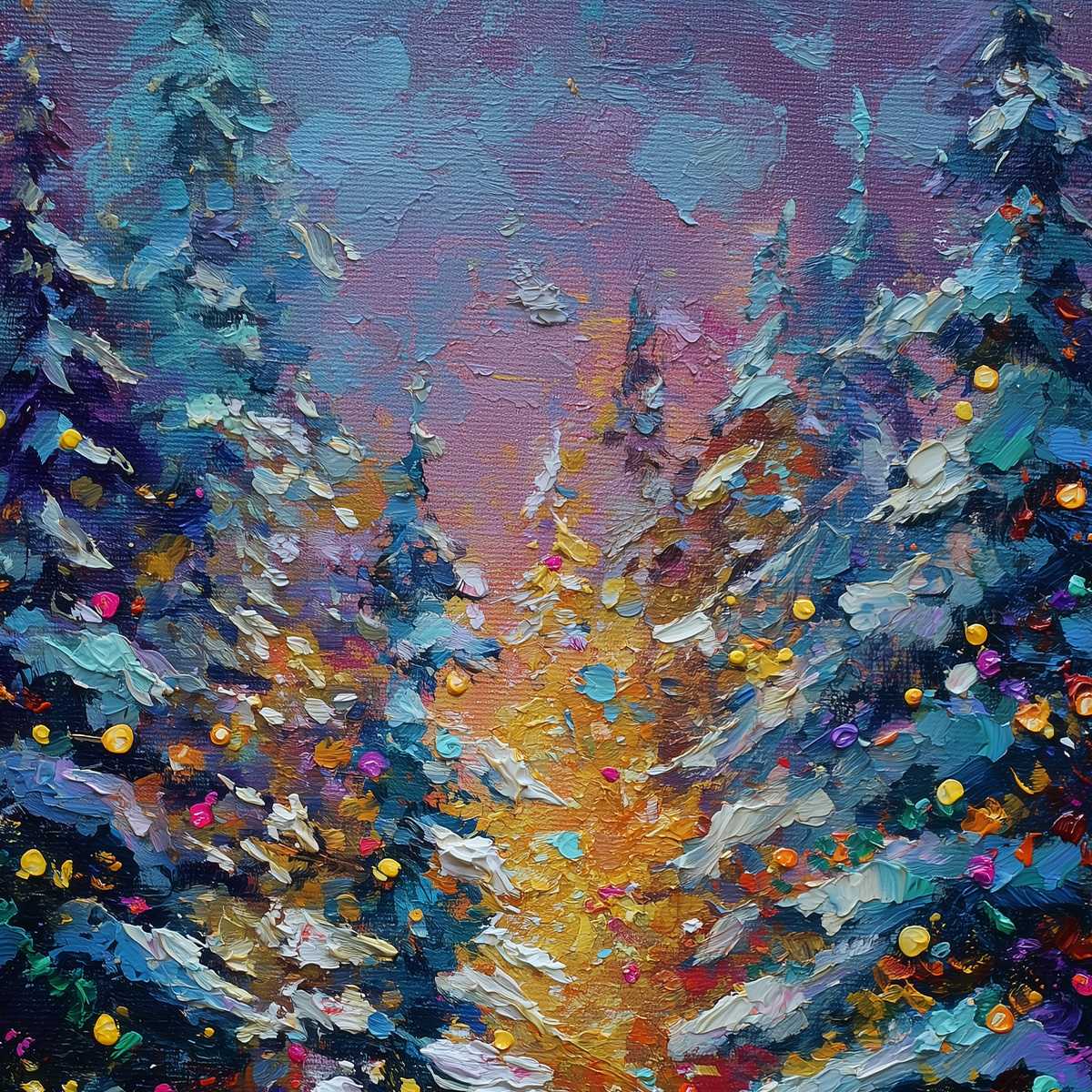 WINTER'S GLOW: Textured Impasto Winter Forest Landscape Oil Painting