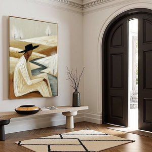 WINTER'S REPOSE: Textured Minimalist Figurative Landscape Painting