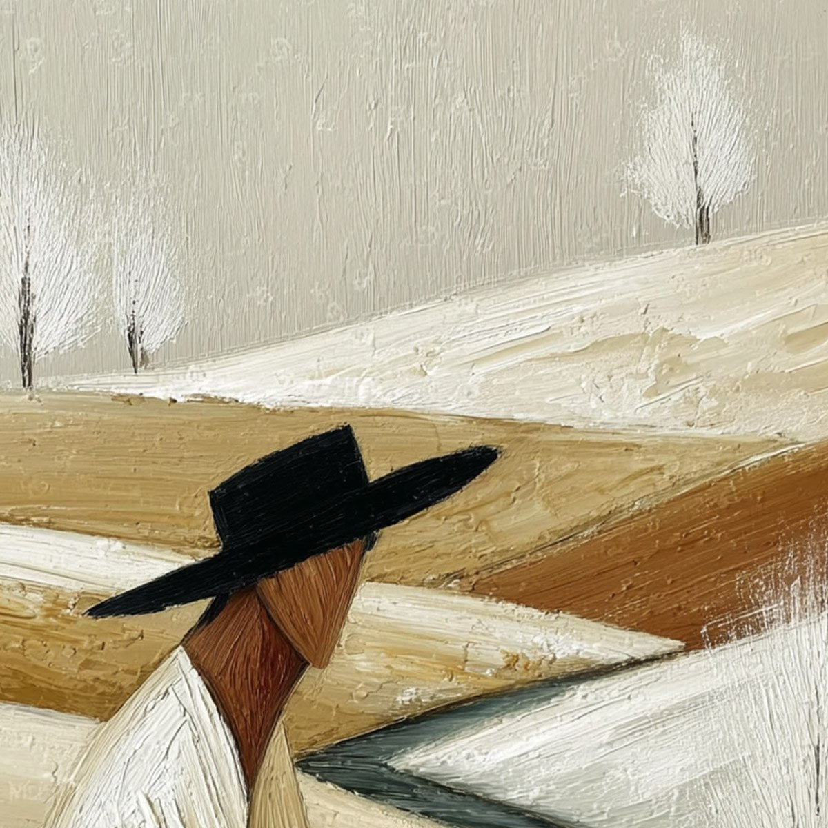 WINTER'S REPOSE: Textured Minimalist Figurative Landscape Painting