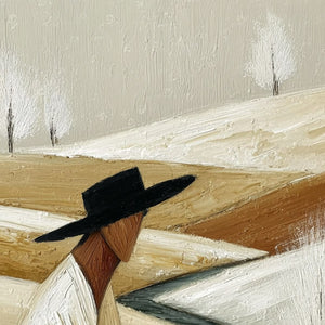 WINTER'S REPOSE: Textured Minimalist Figurative Landscape Painting