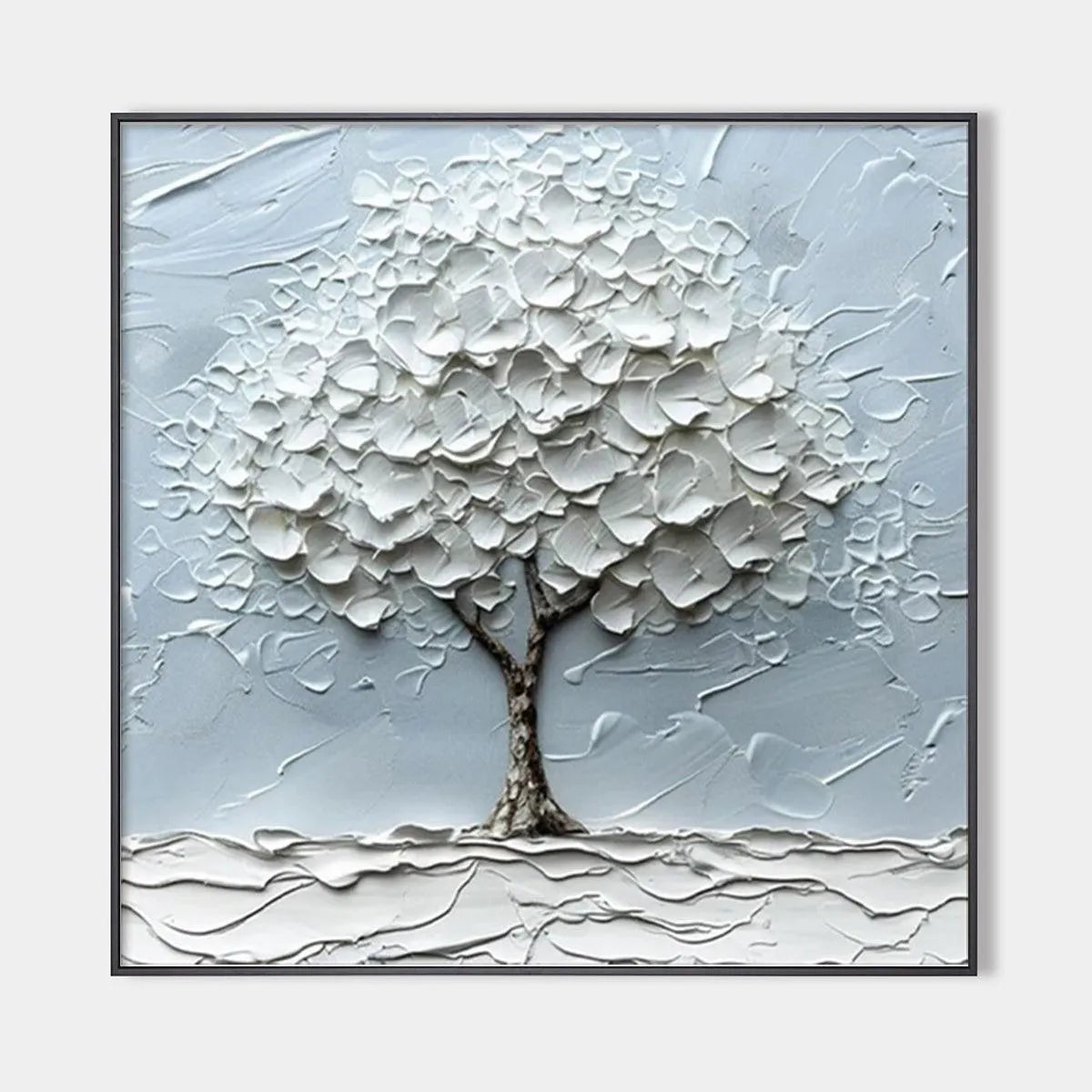 Textured Tree Painting, Impasto Wall Art, Square Canvas, Winter Decor, Minimalist Art