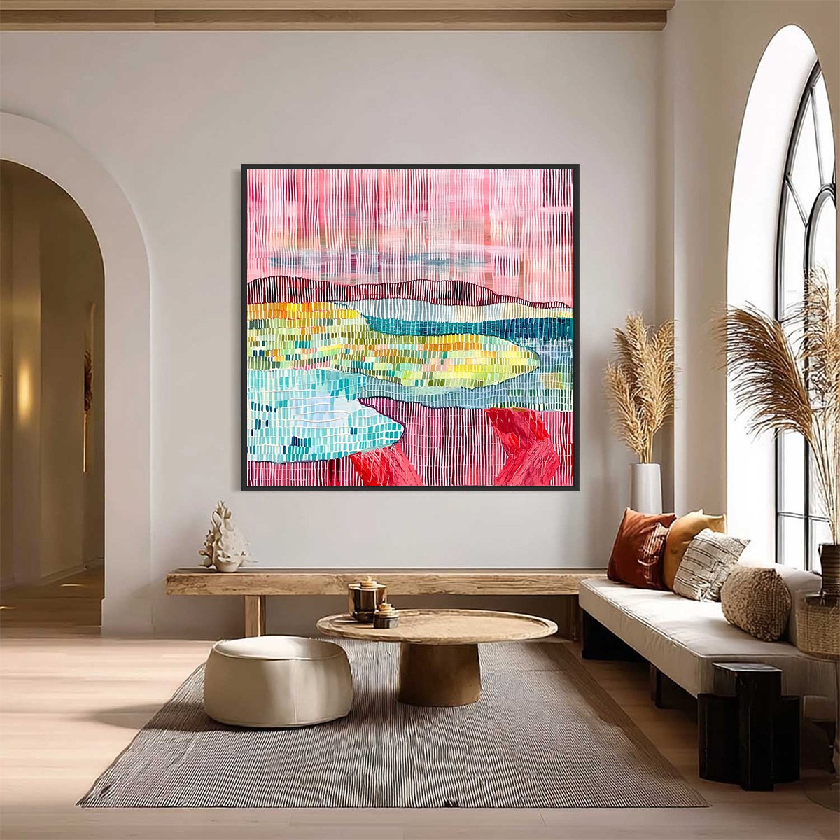WOVEN HORIZON: Vibrant Textured Abstract Landscape Painting