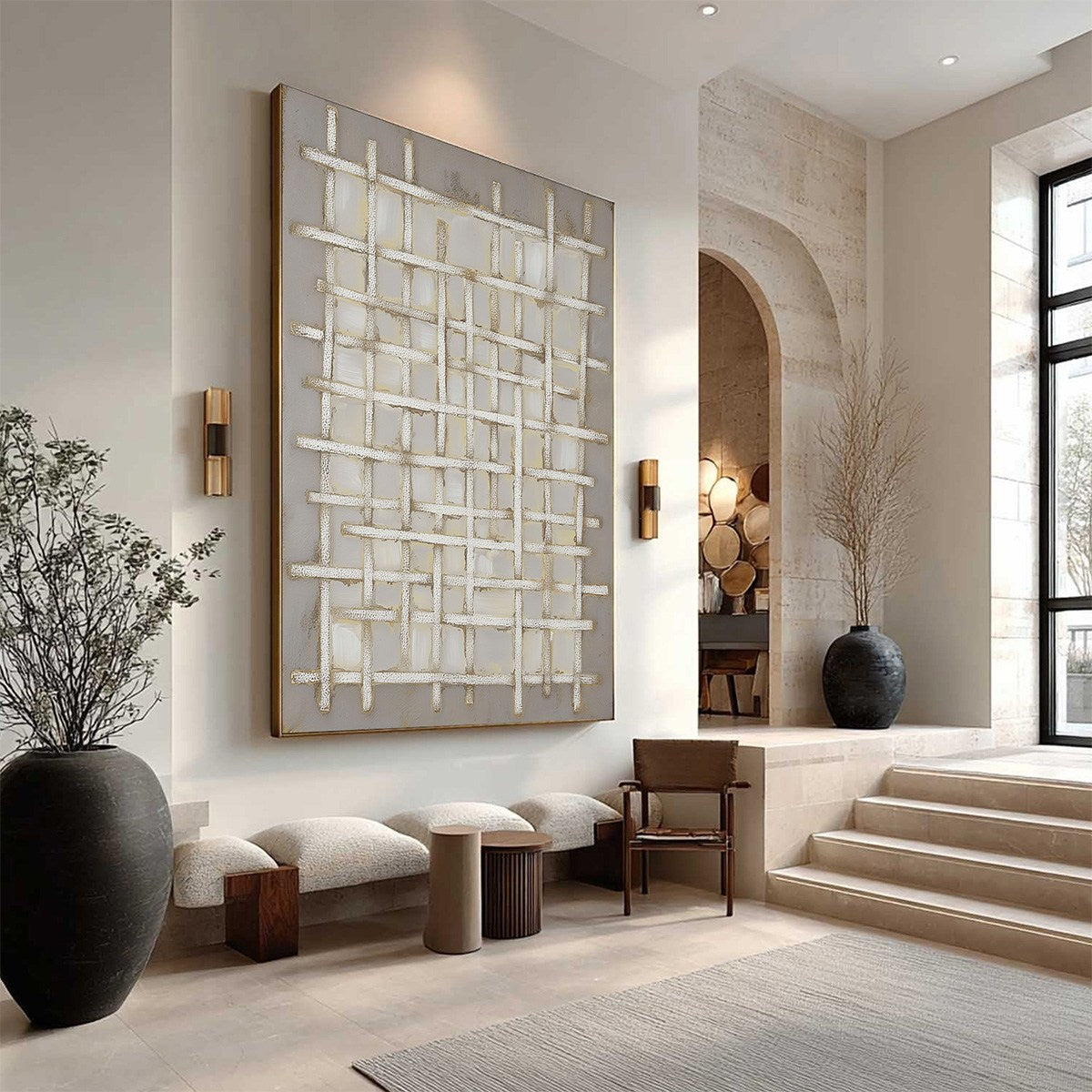 WOVEN TRANQUILITY Minimalist Textured Beige Abstract Oil Painting