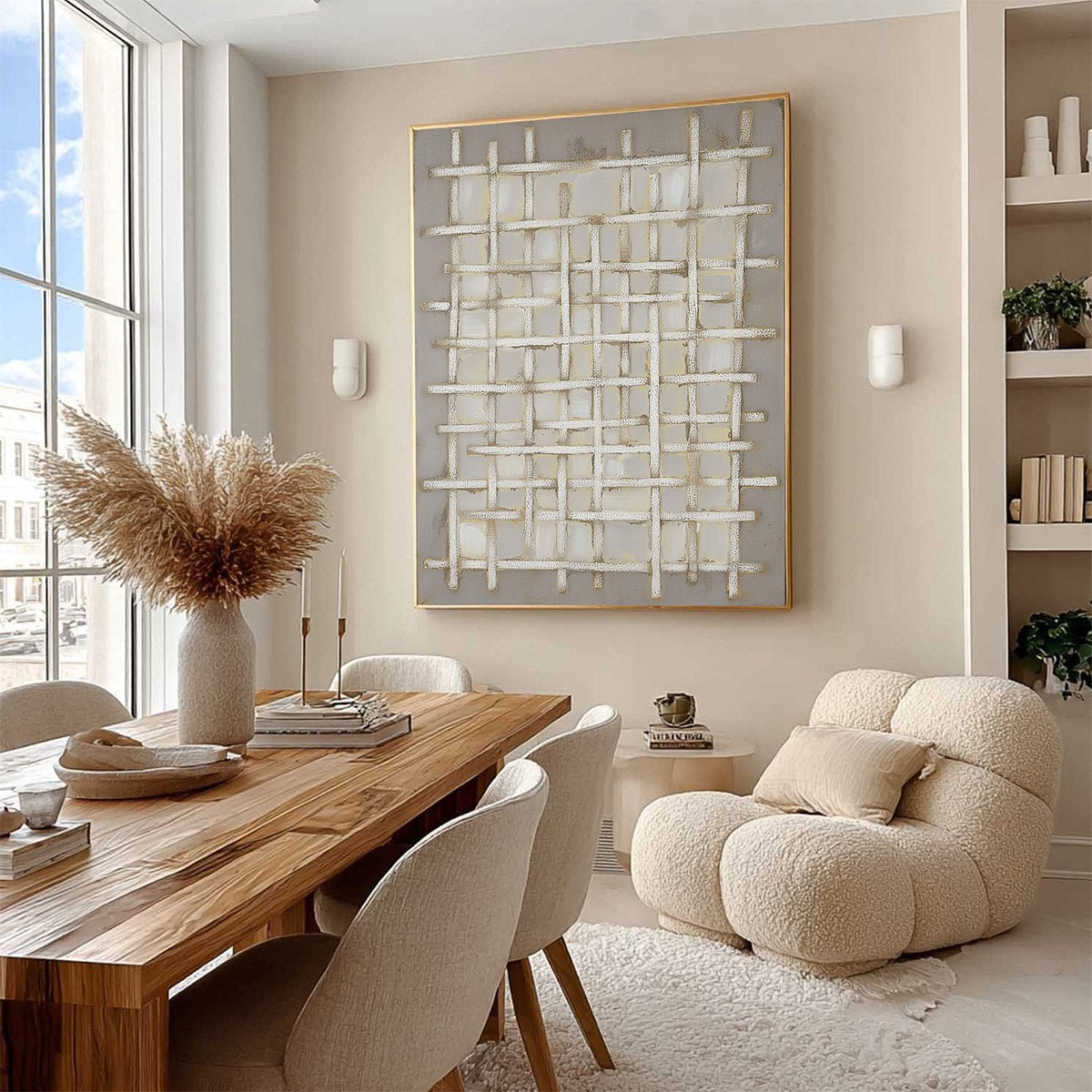 WOVEN TRANQUILITY Minimalist Textured Beige Abstract Oil Painting