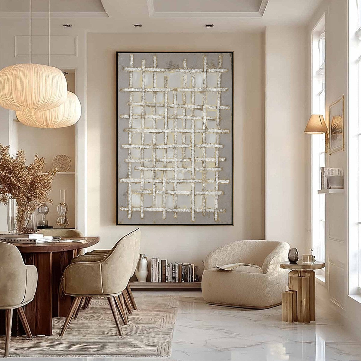 WOVEN TRANQUILITY Minimalist Textured Beige Abstract Oil Painting