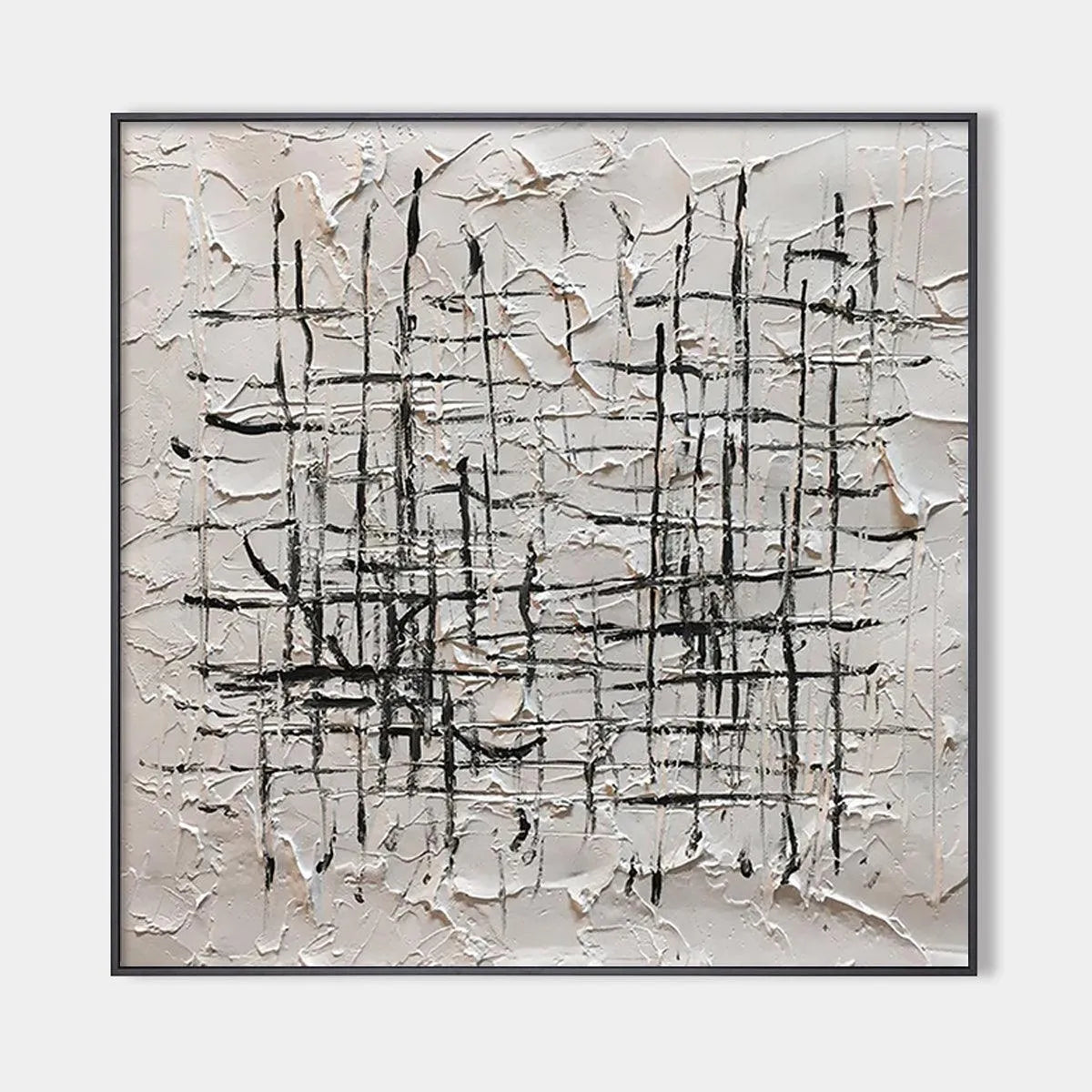 Textured Minimalist Abstract Painting in Black and White