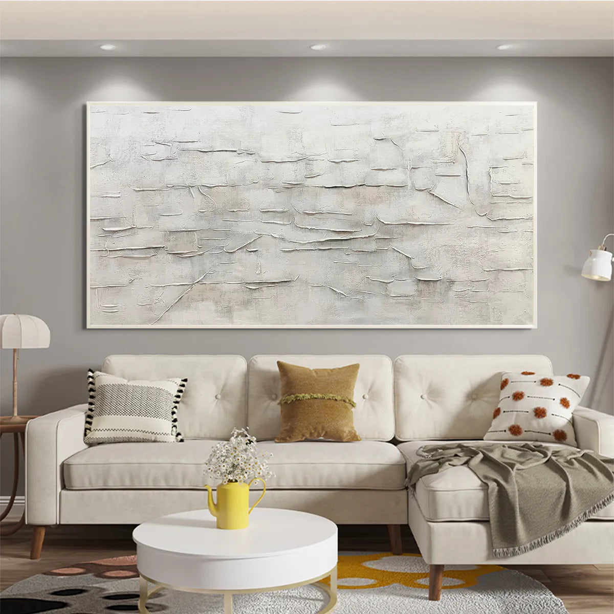 WHITE SANDS: White Abstract Minimalist Oil Painting on Canvas