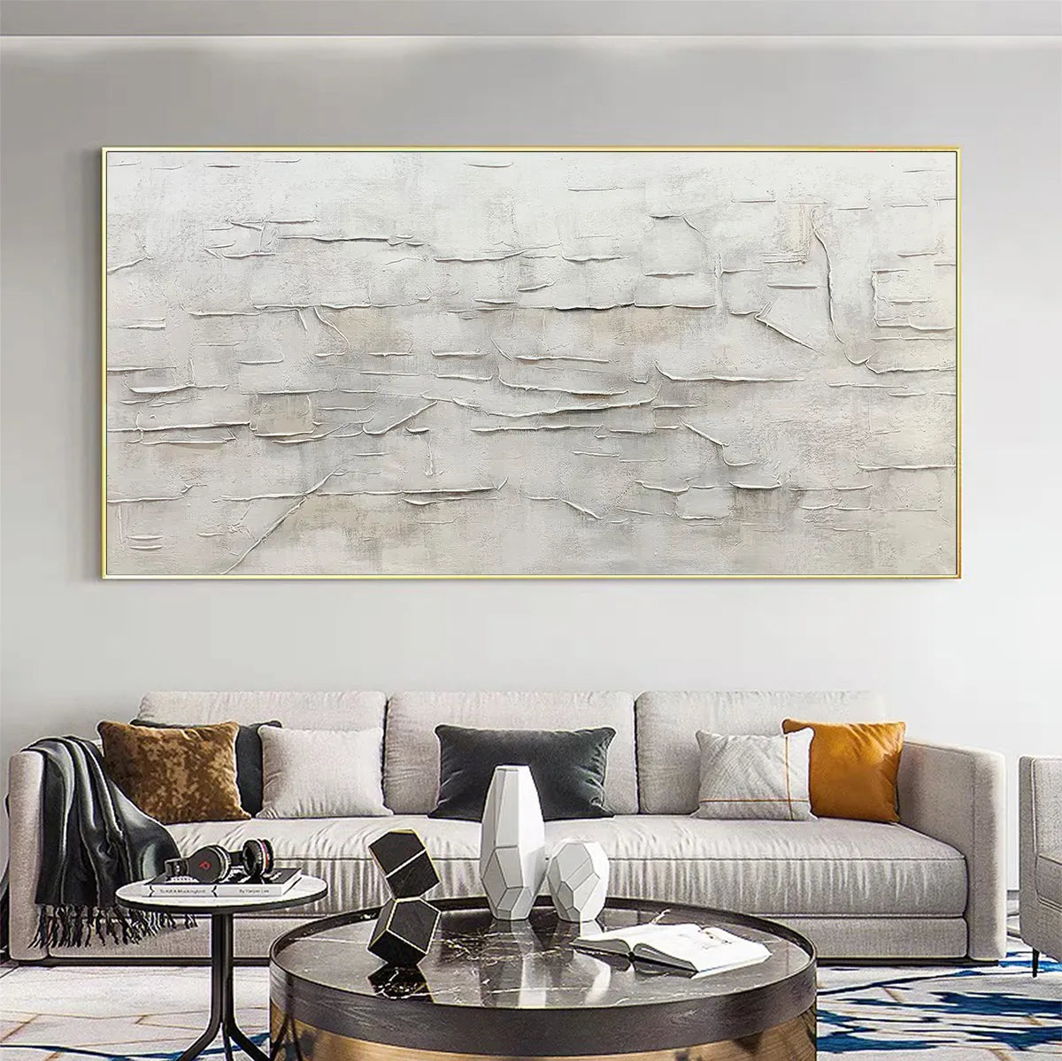 White Sands: White Abstract Minimalist Textured Oil Painting Canvas Wall Art