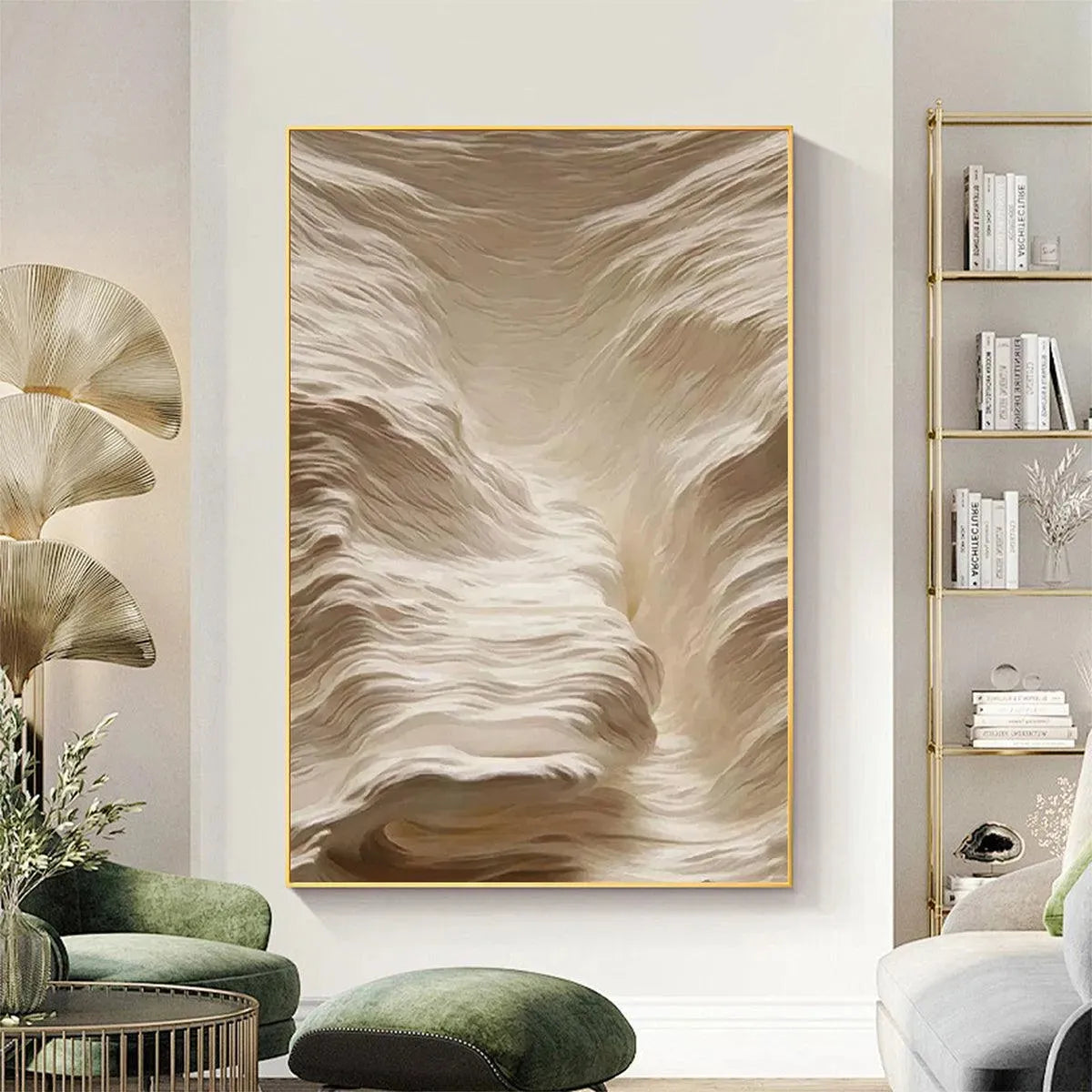White Sand Dunes by Javier Ramirez: Textured off-white abstract wall art, framed, vertical.