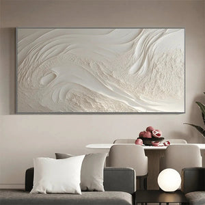 White Sands: Textured Abstract Painting | Off-White | Panoramic Canvas | Minimalist Wall Art