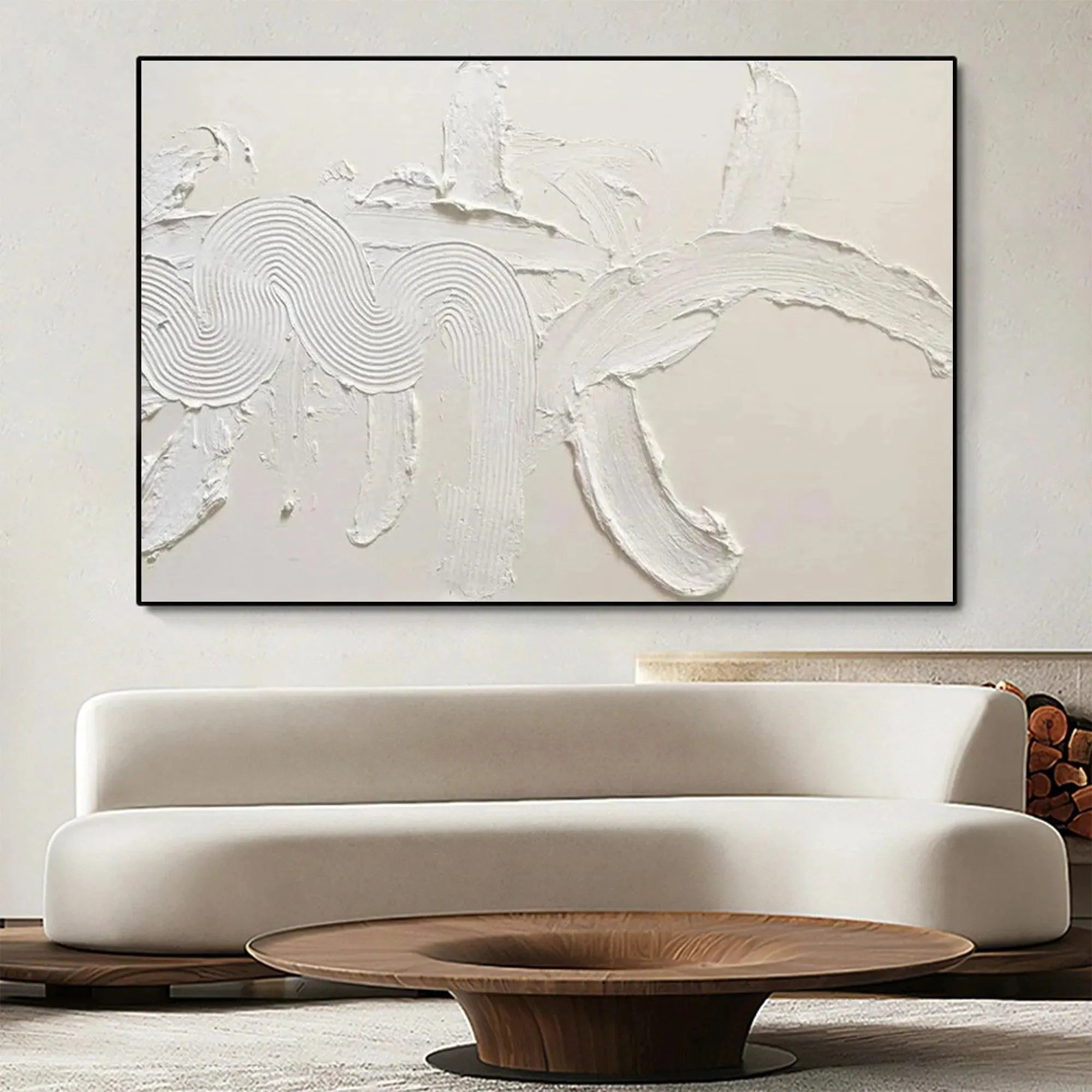 Textured white abstract painting by Liam O'Connell, Wabi Sabi aesthetic, perfect for living room or bedroom.