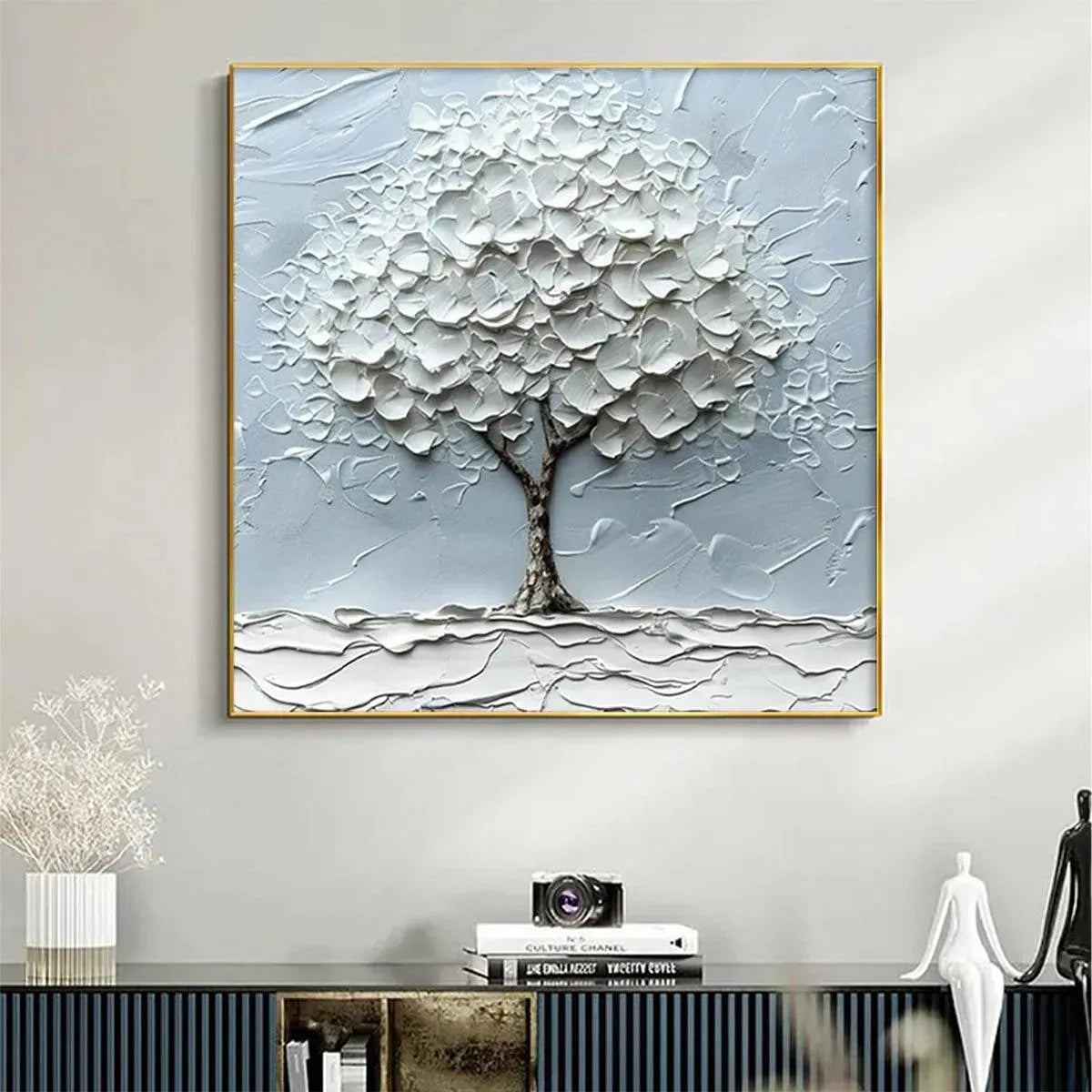 Winter's Embrace: Textured Tree Painting | Impasto Wall Art | Square Canvas | Winter Decor | Minimalist Art