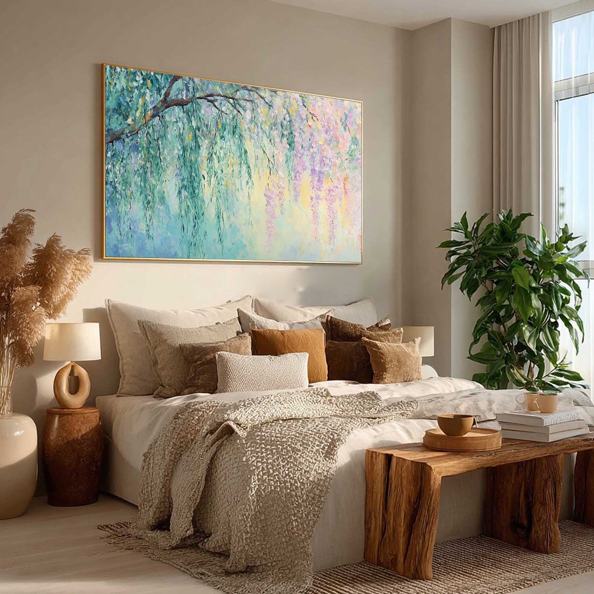 Wisteria Whisper floral impressionist oil painting on canvas wall art