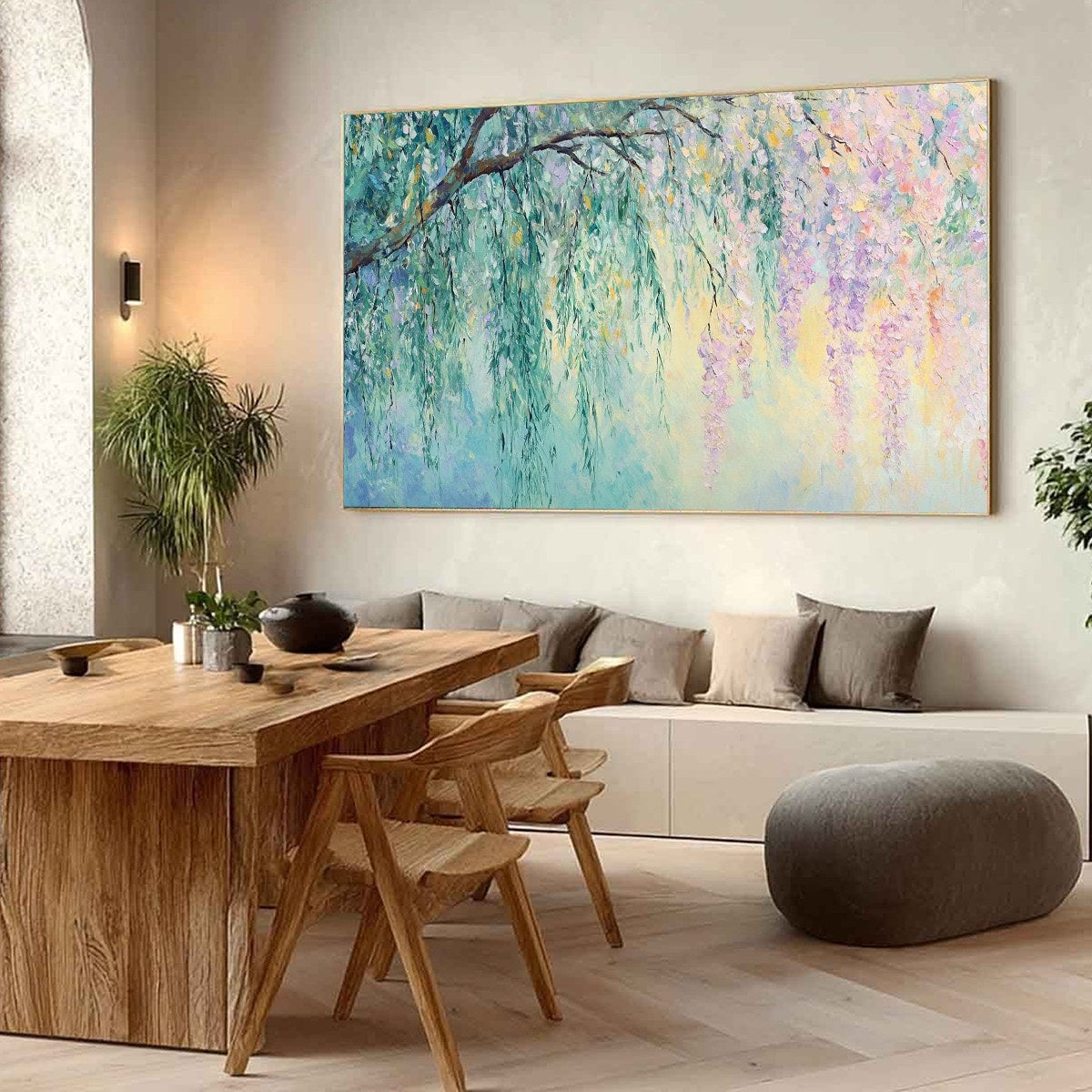 Wisteria Whisper floral impressionist oil painting on canvas wall art