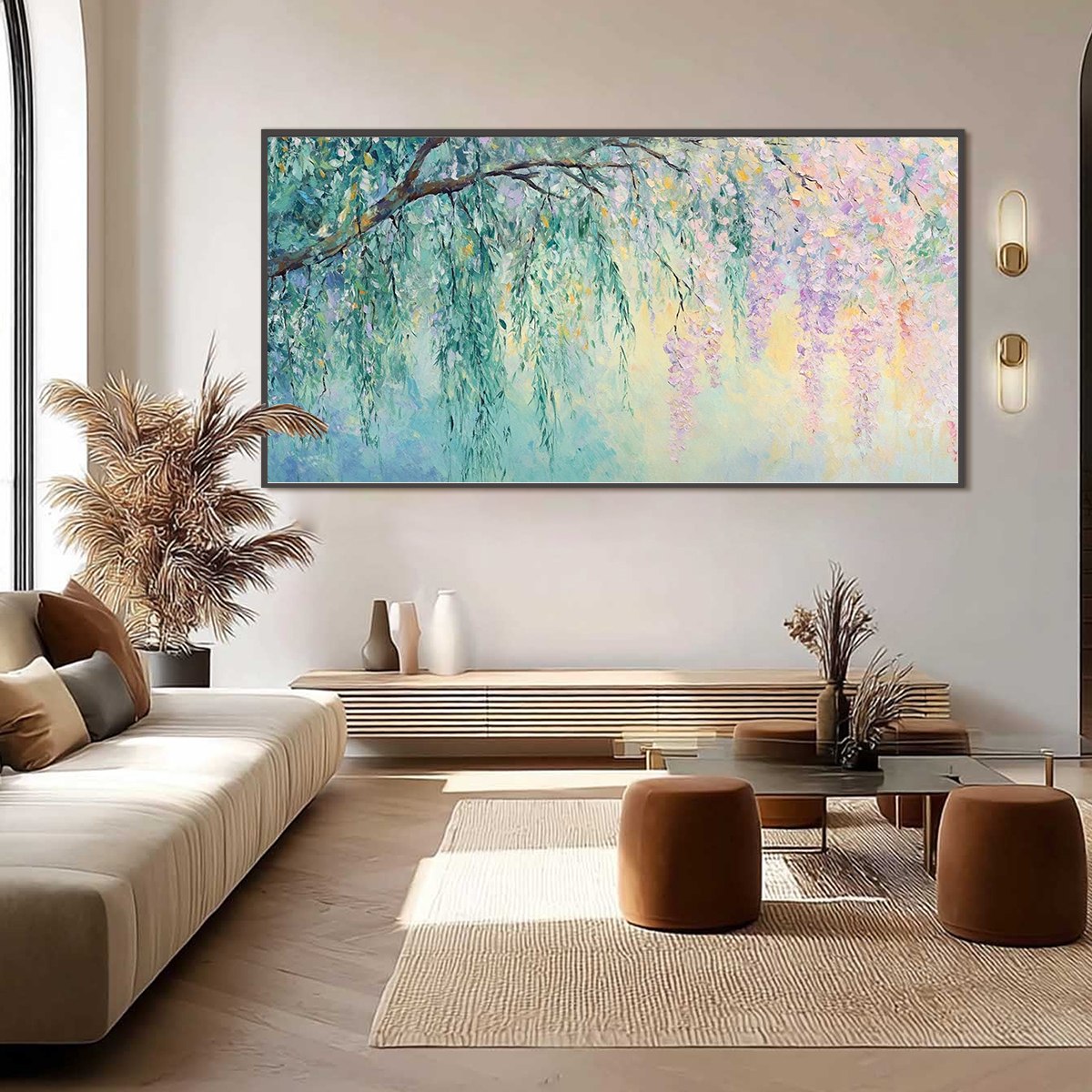 Wisteria Whisper floral impressionist oil painting on canvas wall art