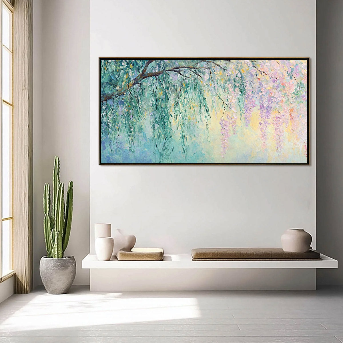 Wisteria Whisper floral impressionist oil painting on canvas wall art