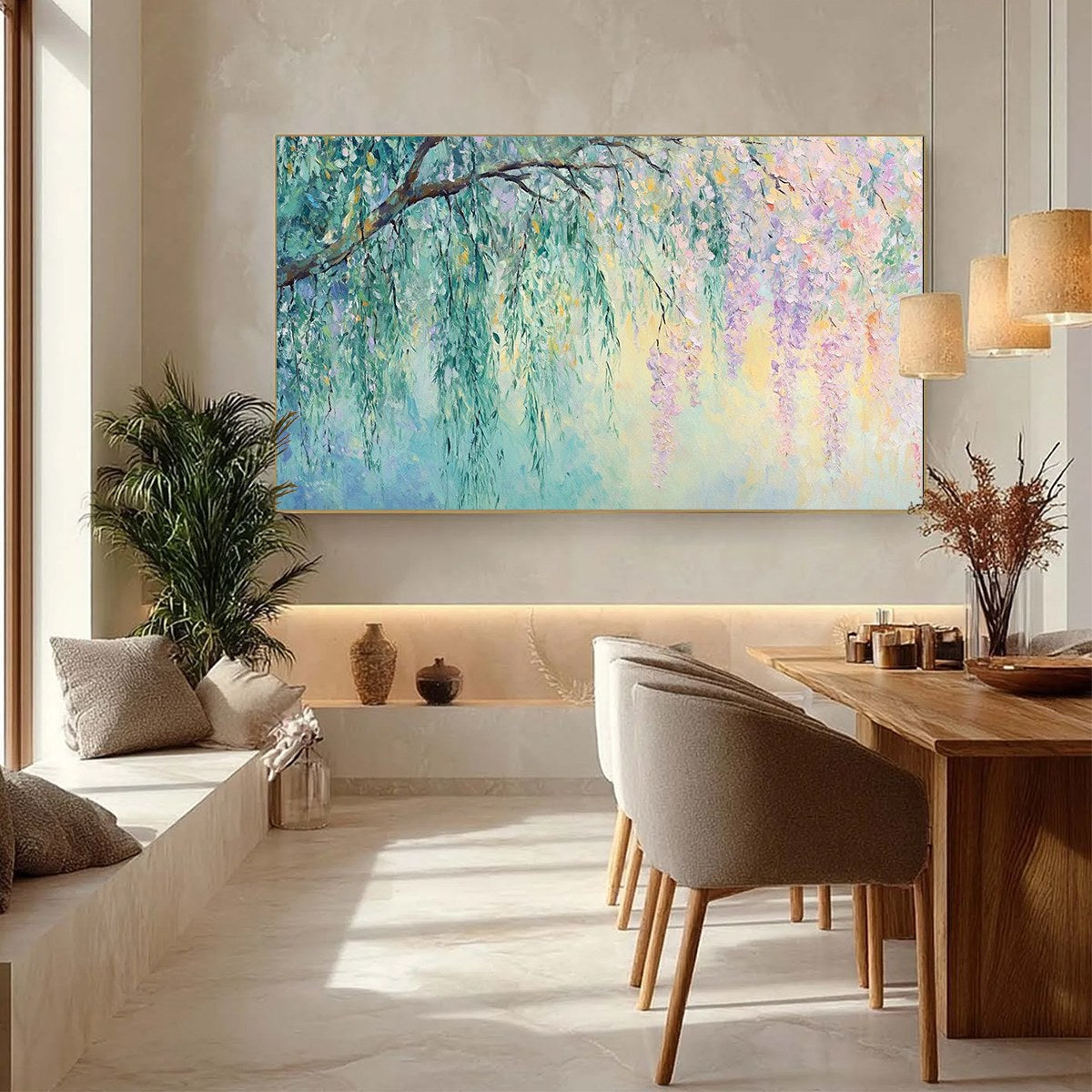Wisteria Whisper floral impressionist oil painting on canvas wall art