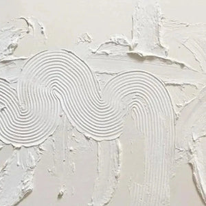 Liam O'Connell white textured abstract painting, Wabi Sabi style, ideal for living room or bedroom.