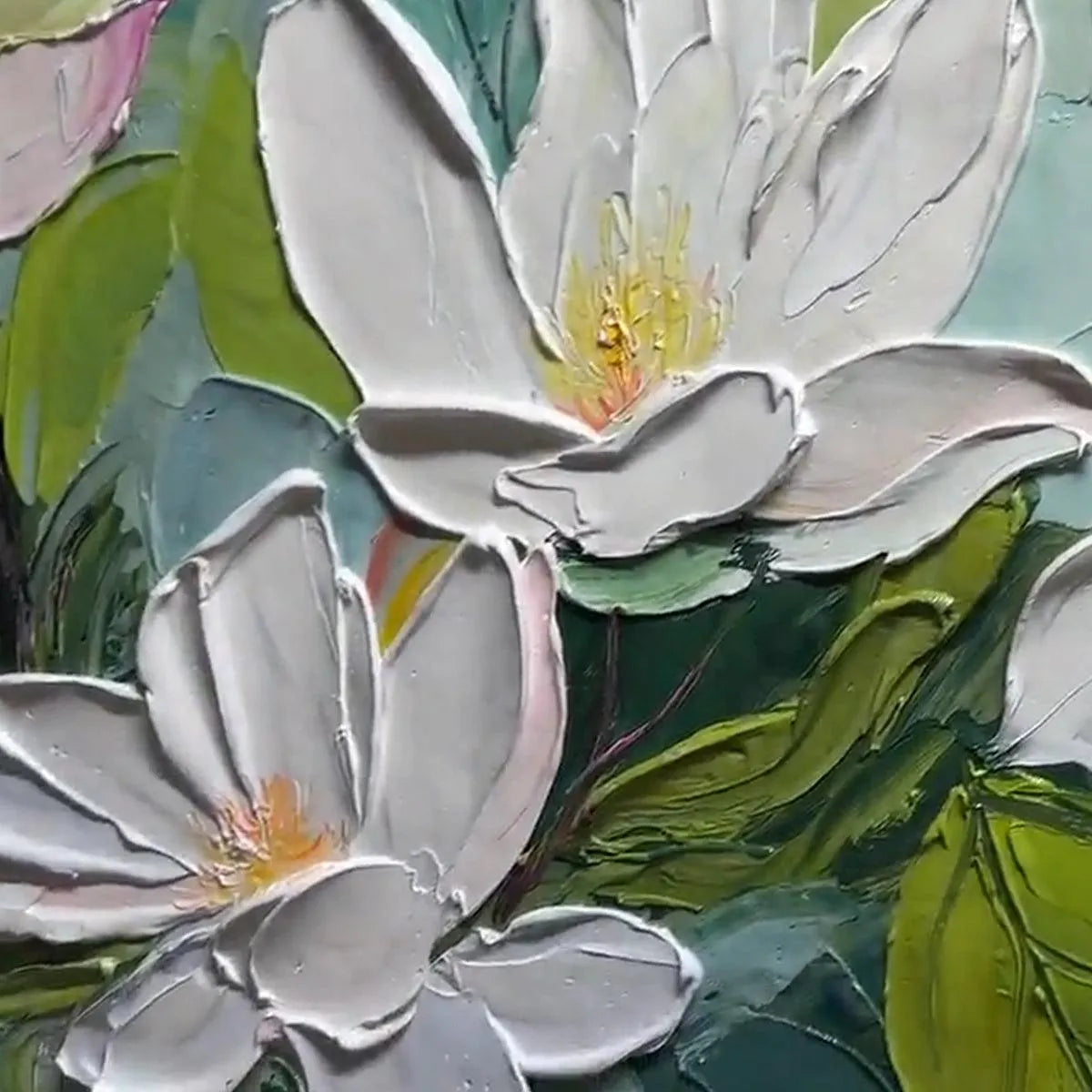 MAGNOLIA BLOSSOMS: Textured Floral Painting, Impasto Wall Art, Horizontal Canvas, Magnolia Decor