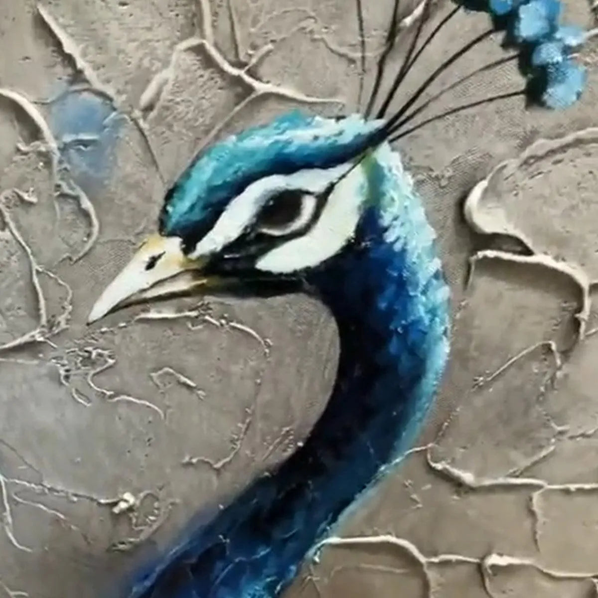 MAJESTIC PLUMAGE: Textured Peacock Painting, Impasto Wall Art, Horizontal Canvas, Animal Decor