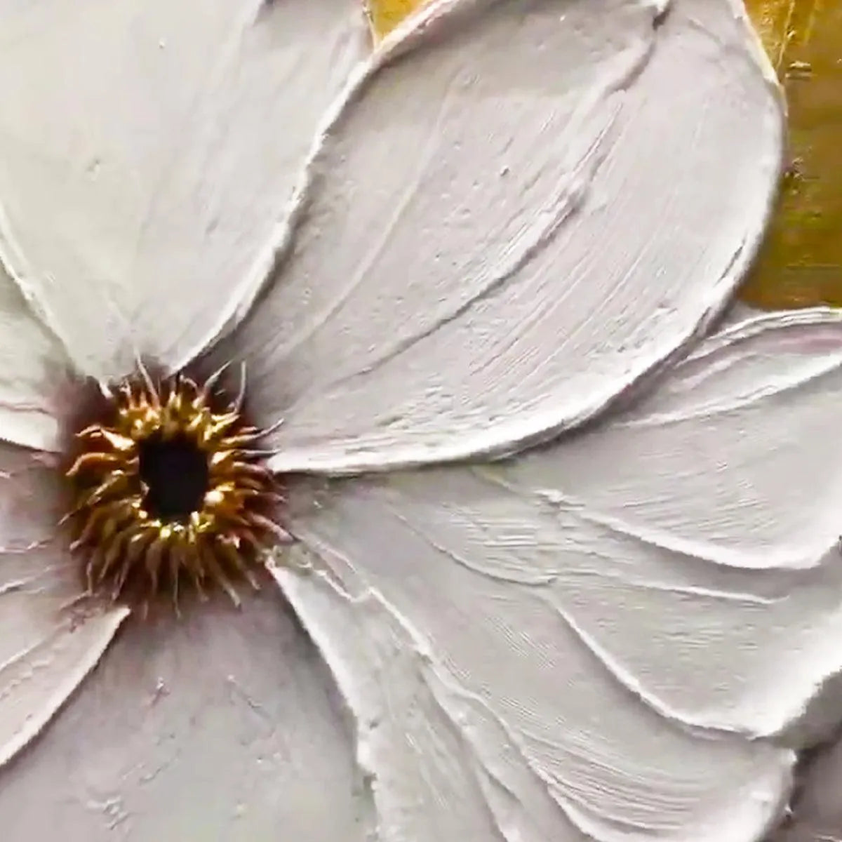 GOLDEN WHISPERS: Textured Floral Painting, Gold and White Wall Art, Vertical Canvas, Impasto Decor