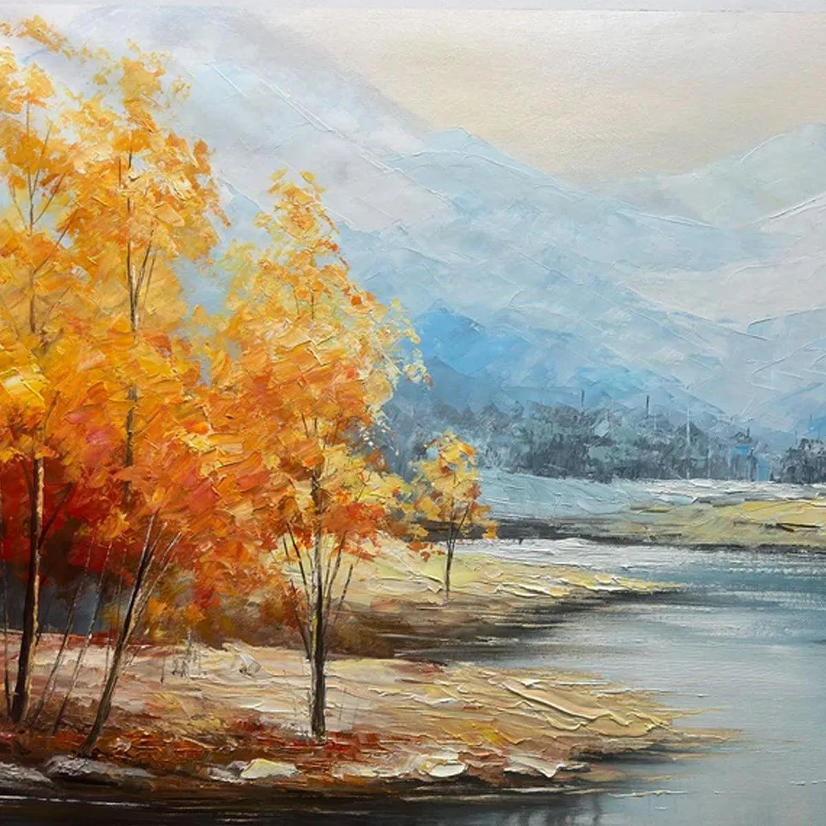 GOLDEN AUTUMN VALLEY: Traditional Landscape Painting in Yellow and Blue