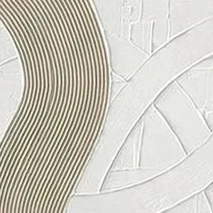 Close up of Textured White Lines Diptych: beige curved lines and white raised geometric lines abstract textured painting.