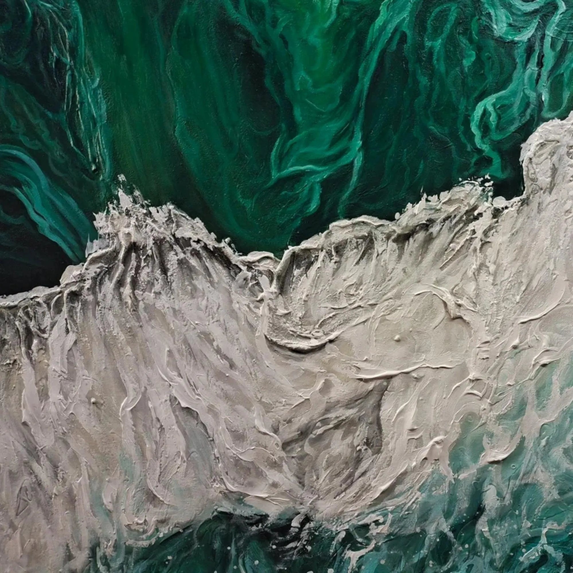 EMERALD FLOW: Abstract Ocean Painting, Horizontal Wall Art