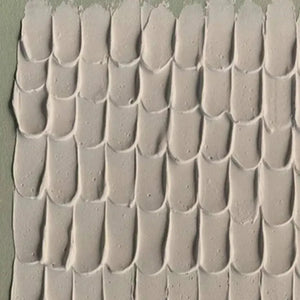 Textured Scales abstract art by Liam O'Connell, scale pattern in neutral tones on green, Wabi Sabi style.