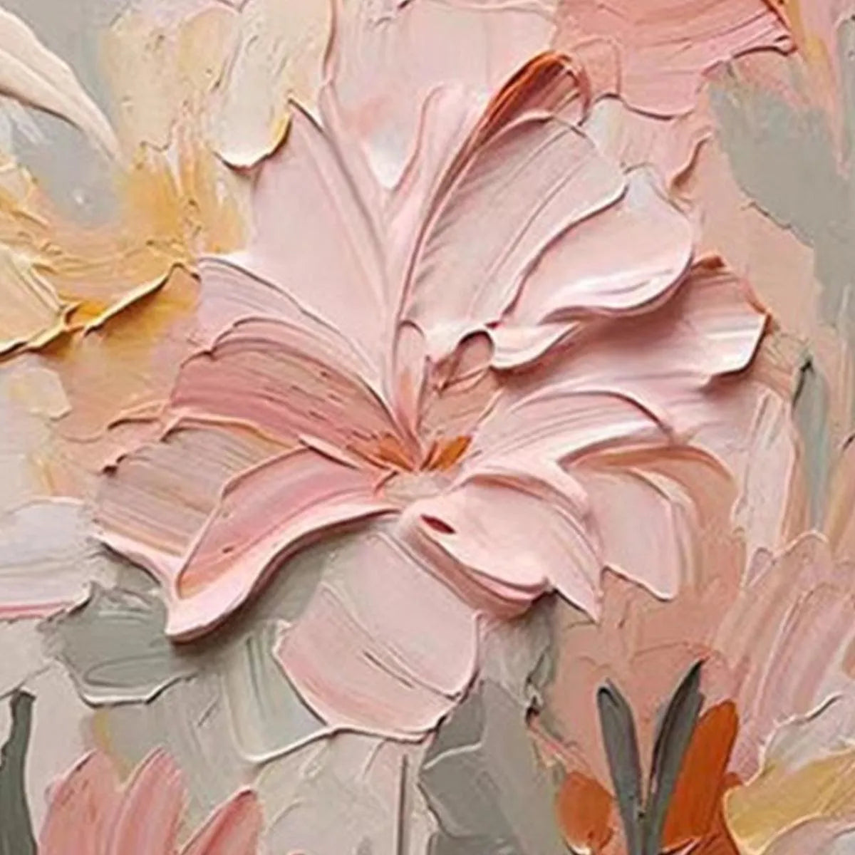 BLUSHING BLOOMS: Textured Floral Painting, Pink and Peach Wall Art, Vertical Canvas, Impasto Decor