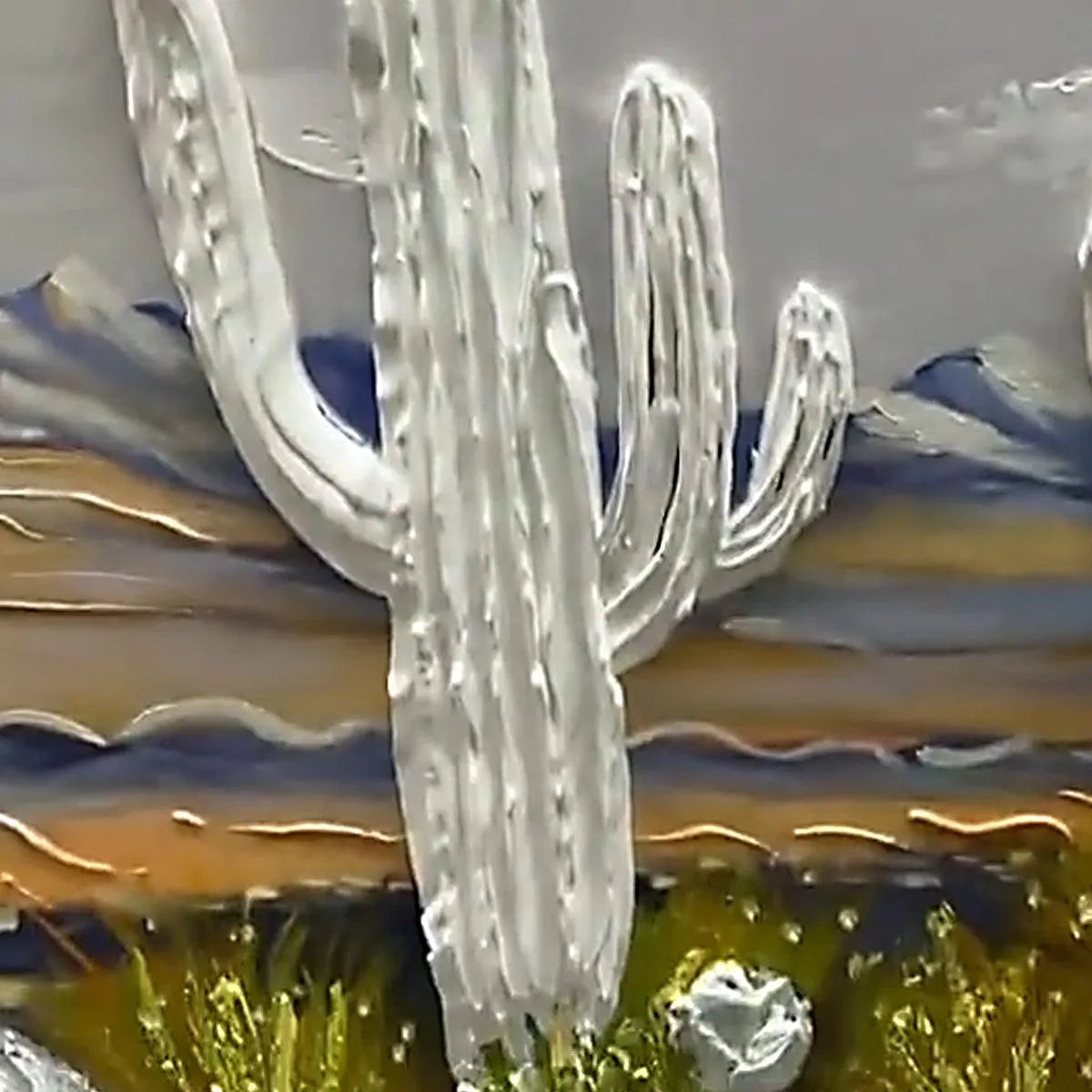 DESERT DREAM: Textured Desert Landscape Painting, Impasto Wall Art, Horizontal Canvas, Cactus Decor