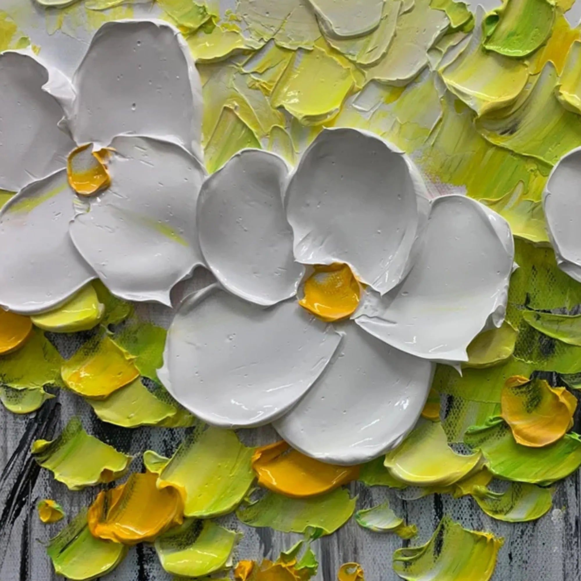 WHITE MAGNOLIAS: Textured Floral Painting in White and Yellow