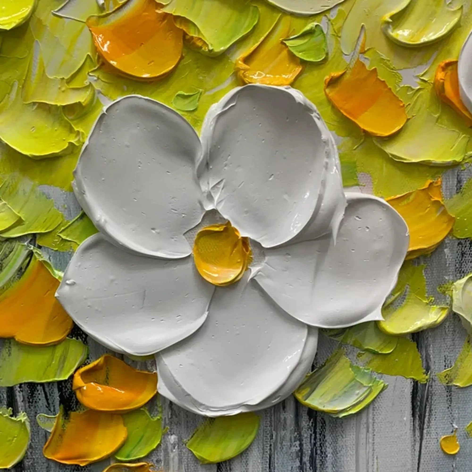 WHITE MAGNOLIAS: Textured Floral Painting in White and Yellow