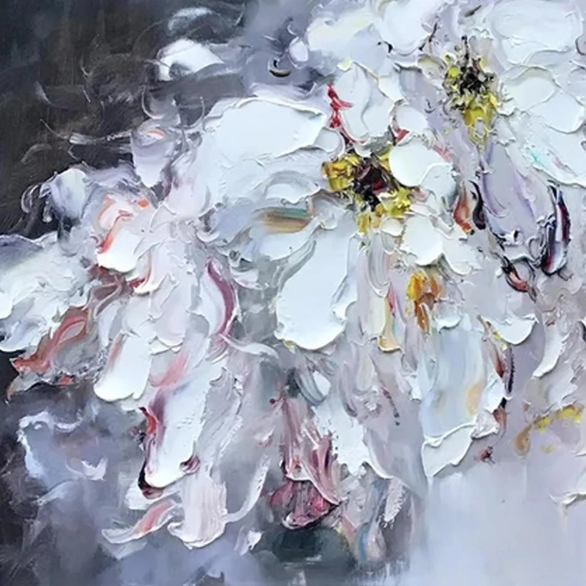 WHITE PETAL DREAM: Floral Painting, Impasto, Textured Wall Art, White Flowers, Panoramic