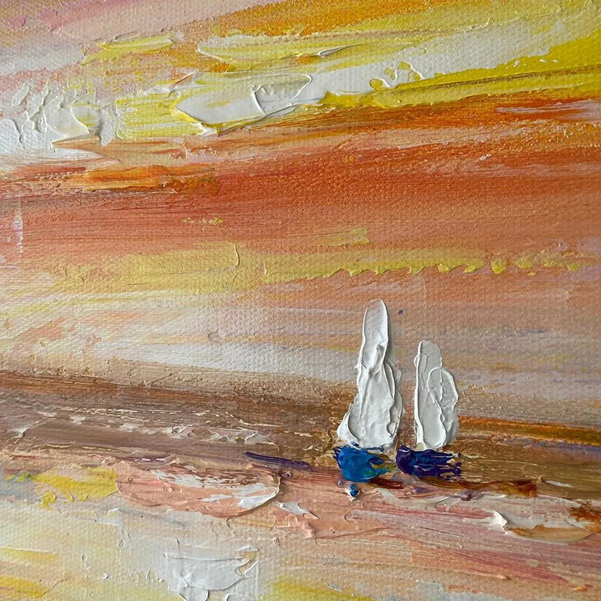 SAILING AT SUNSET: Colorful Seascape Painting, Textured Wall Art, Vertical Canvas, Beach Decor