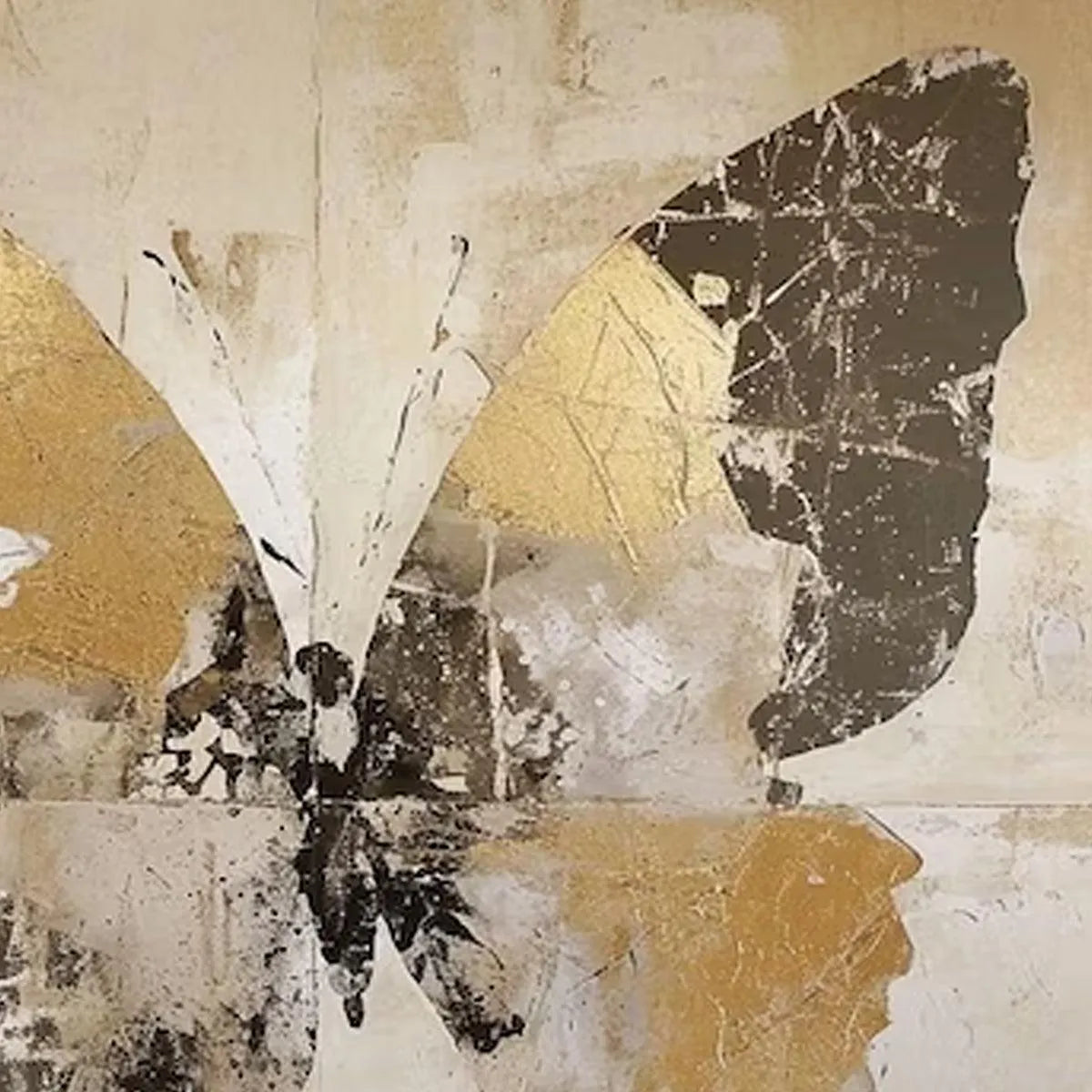 GOLDEN MONARCH: Gold Butterfly Painting, Square Canvas Art, Textured Wall Art, Beige and Gold Decor