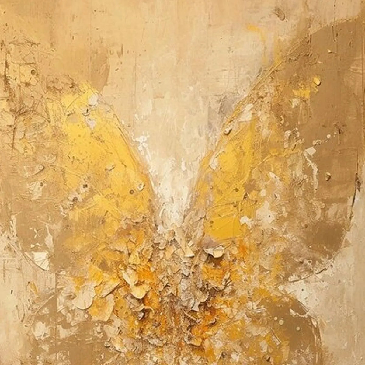 GOLDEN WINGS: Gold Butterfly Painting, Textured Wall Art, Vertical Canvas, Beige and Gold Decor