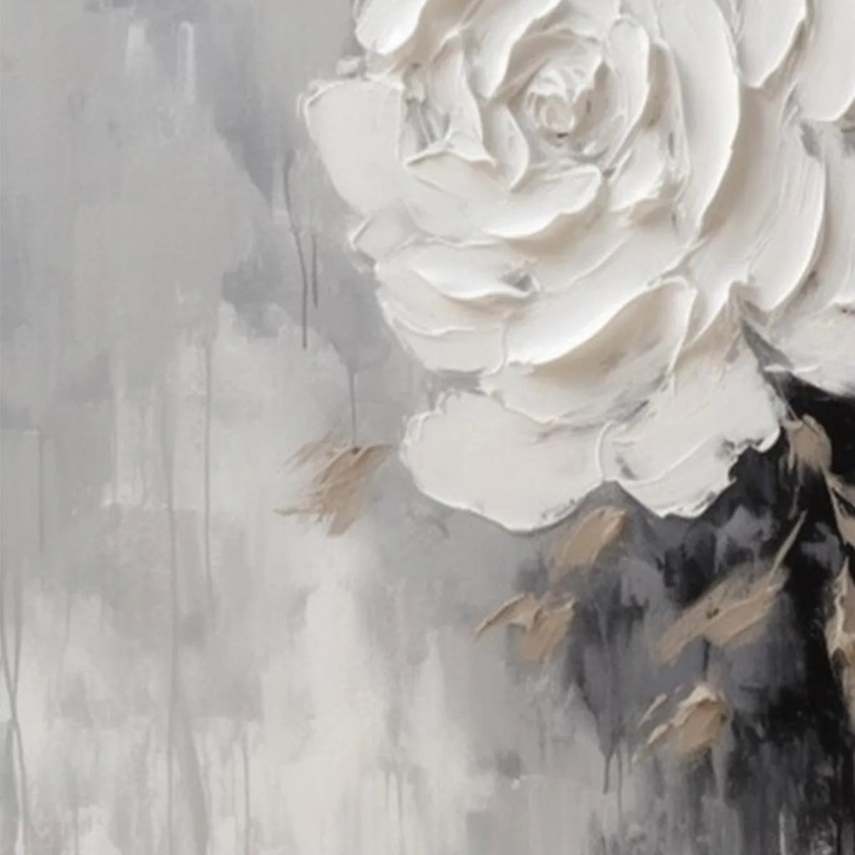 TEXTURED WHITE ROSE: 3D Floral Impasto Painting, Square Wall Art