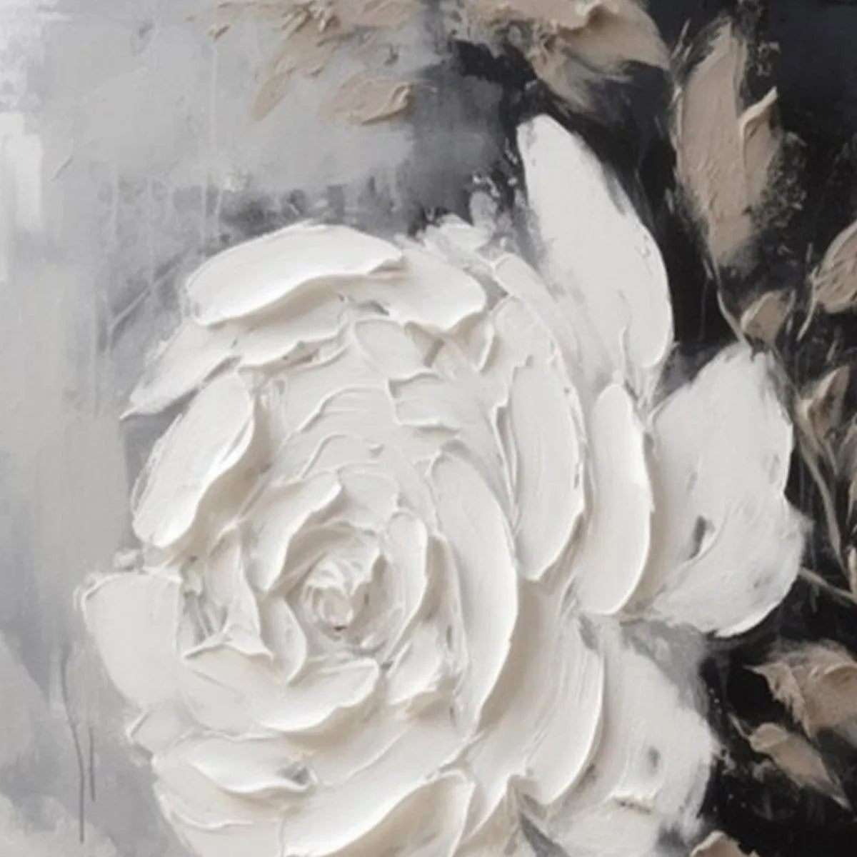 TEXTURED WHITE ROSE: 3D Floral Impasto Painting, Square Wall Art