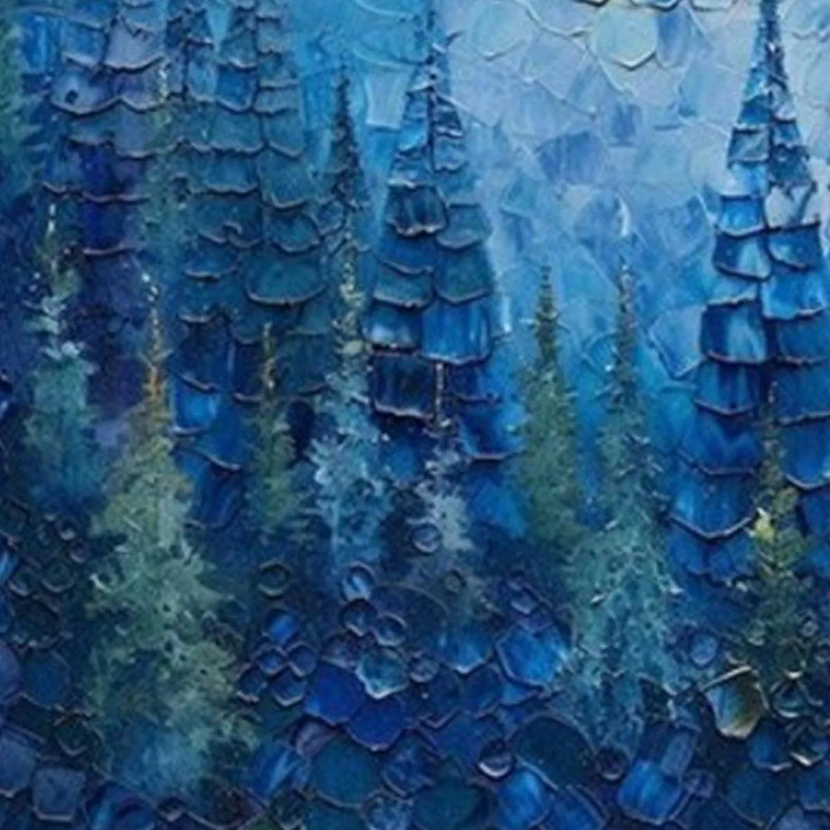 BLUE FOREST: Textured Forest Painting, Blue Landscape Wall Art, Square Canvas, Impasto Decor