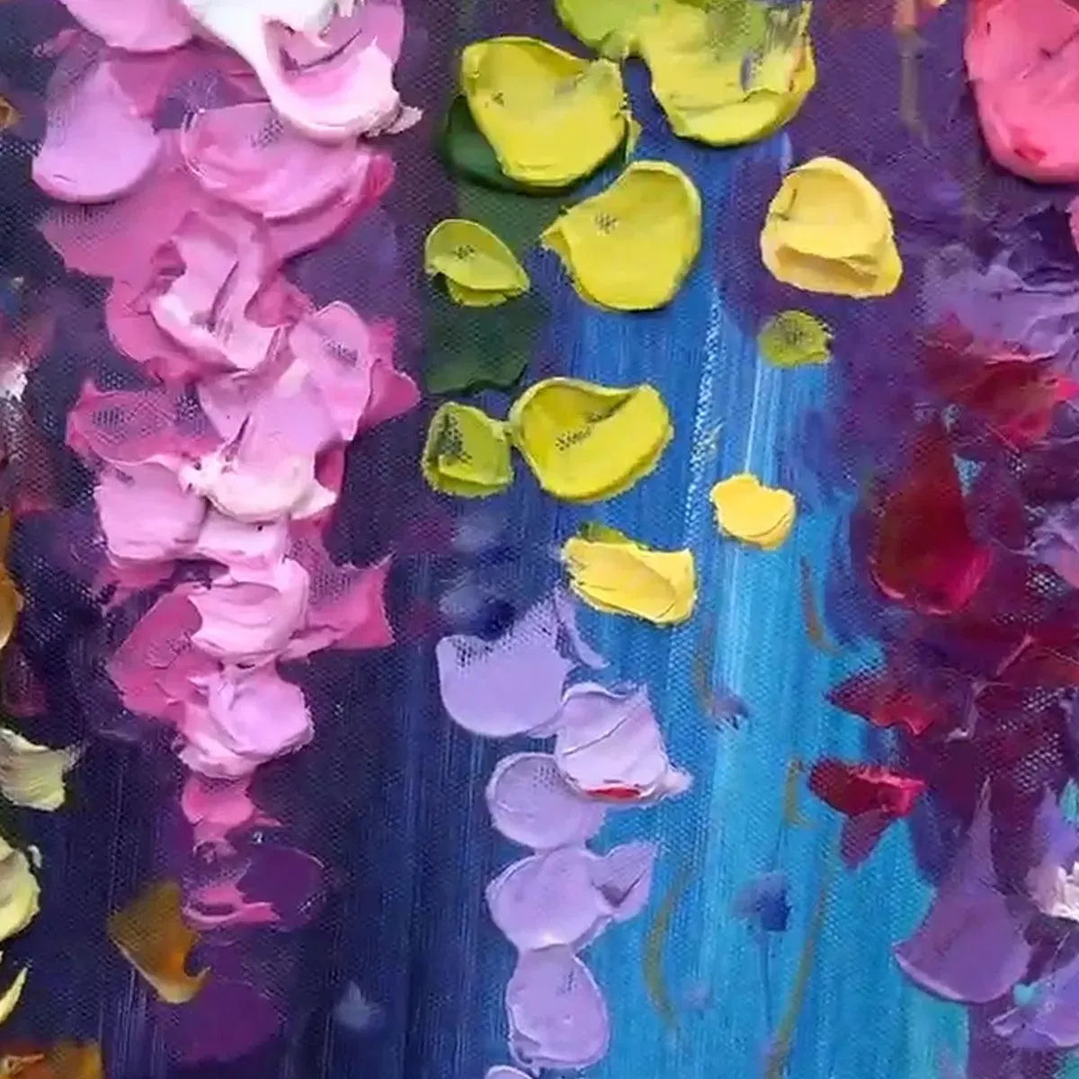 Wisteria WATERFALL: Textured Floral Painting, Colorful Wisteria Wall Art, Panoramic Canvas, Impressionist Decor, 48''x96''