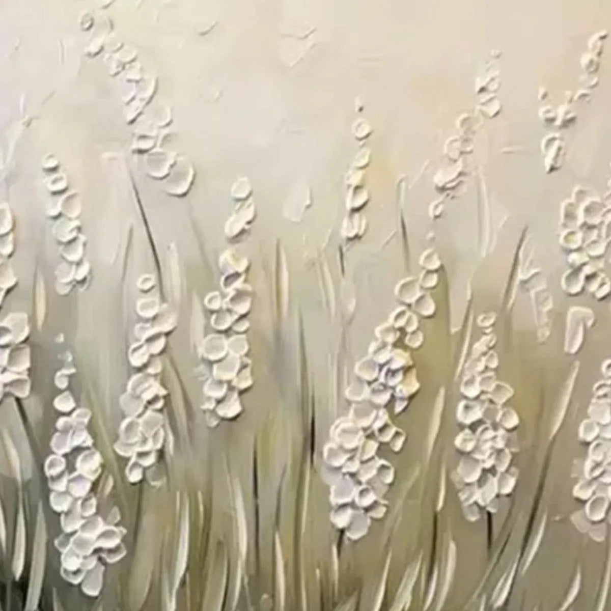 WHISPERING FIELDS: Textured White Floral Painting, 3D Flower Wall Art, Panoramic Canvas, Serene Decor