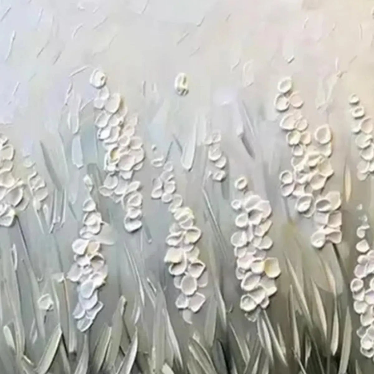 WHISPERING FIELDS: Textured White Floral Painting, 3D Flower Wall Art, Panoramic Canvas, Serene Decor