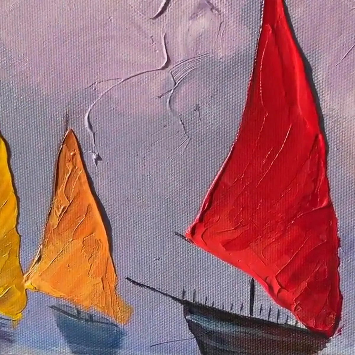 REGATTA: Textured Sailboat Painting, Impasto Wall Art, Panoramic Canvas, Coastal Decor