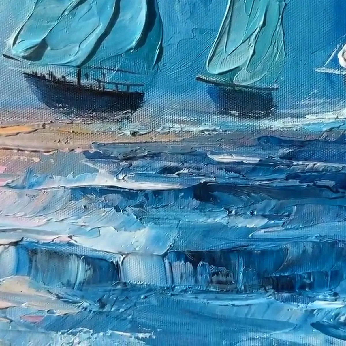 REGATTA: Textured Sailboat Painting, Impasto Wall Art, Panoramic Canvas, Coastal Decor