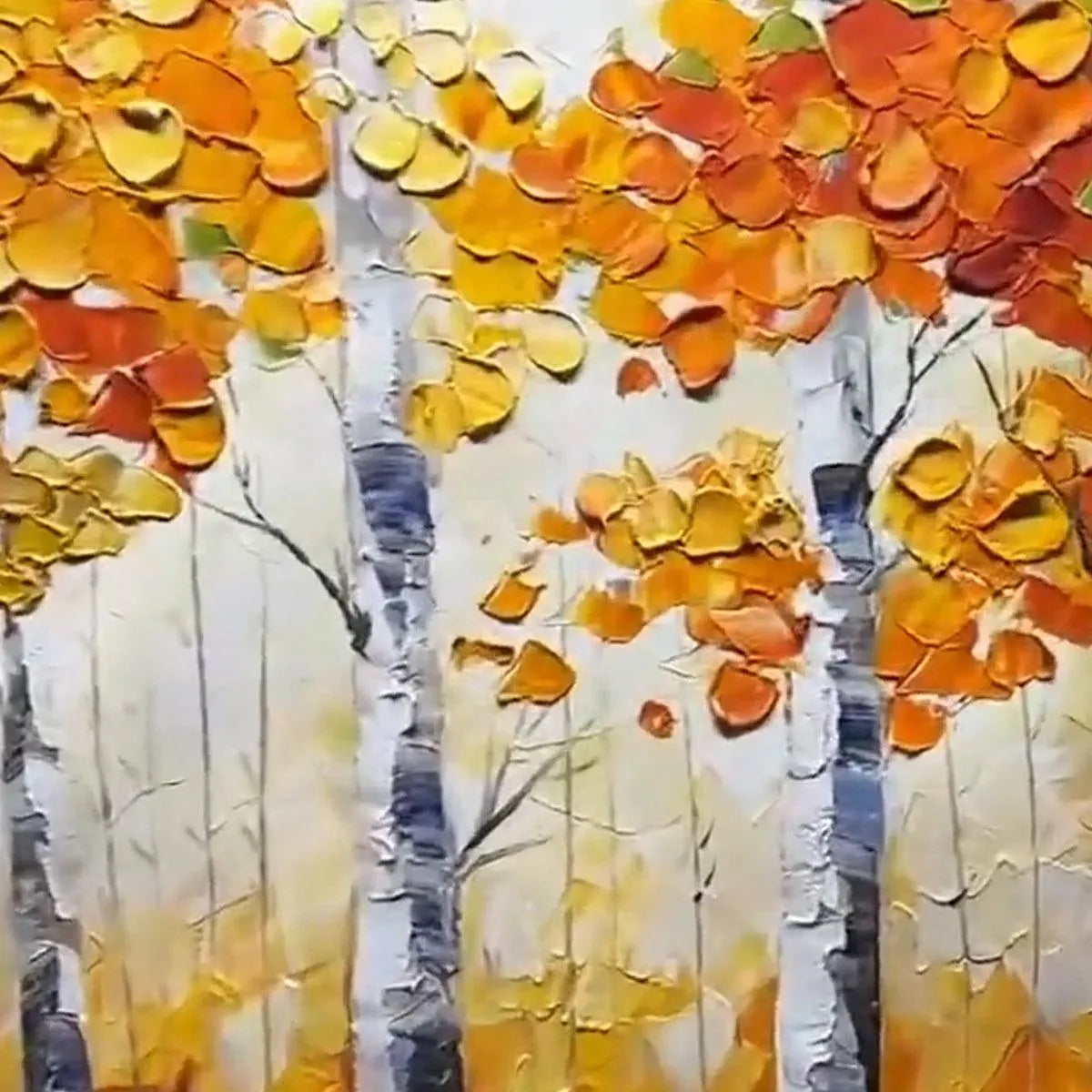 AUTUMN ASPEN: Textured Forest Painting, Impasto Wall Art, Horizontal Canvas, Fall Decor