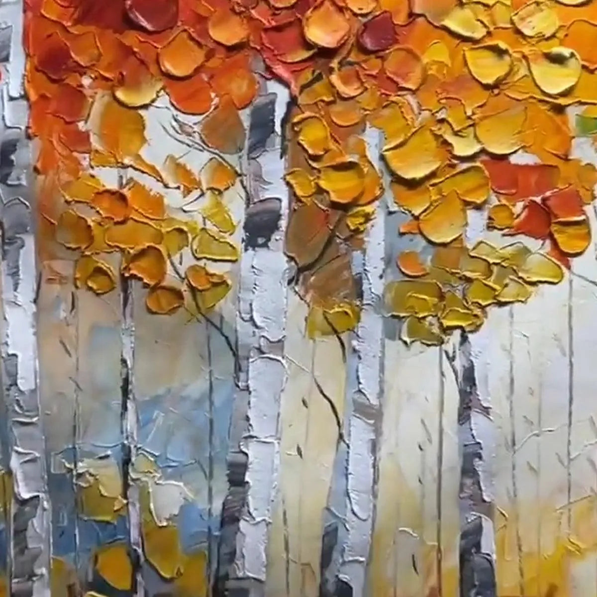 AUTUMN ASPEN: Textured Forest Painting, Impasto Wall Art, Horizontal Canvas, Fall Decor