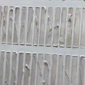 Close-up of Textured Beige minimalist painting, showing rows of thick, uneven beige lines highlighting surface texture.